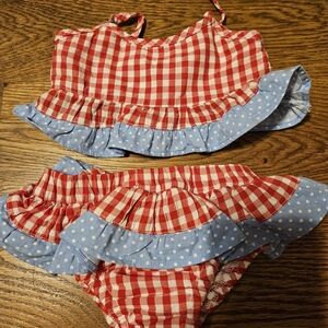 Red and Blue Gingham Kids Ruffle Swimsuit